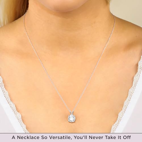 Jewelili 10K Yellow / White Gold Solitaire Pendant Necklace for Women | Dainty Round Cut Cubic Zirconia Gold Necklace 6.5MM (1 CTW), 7.5MM (1.5 CTW), 8.0MM (2.0 CTW) | 18" Rope Chain | Birthday Gift for Her | Gift Box Included2