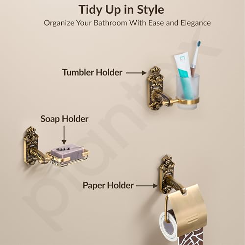 Image of Plantex Aluminium Antique Bathroom Accessories Set Of 5-Pcs /Bathroom Hardware Set (Towel Rod /Napkin Ring /Paper Holder /Soap Dish /Tumbler Holder), Gold