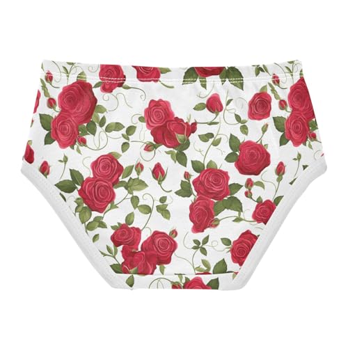 Wusikd Red Roses Green Leaves Girls' Underwear Cotton Girls Briefs Soft Toddler Underwear 2T2