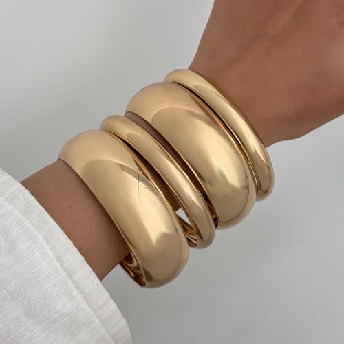 3Pcs Chunky Gold Bracelets for Women Wide Irregular Acrylic Resin Bangle Acrylic Gold Wide Bangle Bracelets Set Punk Jewelry2