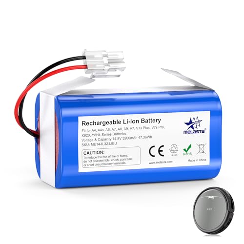 melasta Batteria di Ricambio 14,8V 3200mAh, Batteria agli ioni di litio per iLife A4, A4s, A6, V7, A7, A8, A9, V7s Plus, V7s Pro, X620, Y8H4, Compatibile per Dibea D960 GT200 GT9 V750 V780 V780s V870