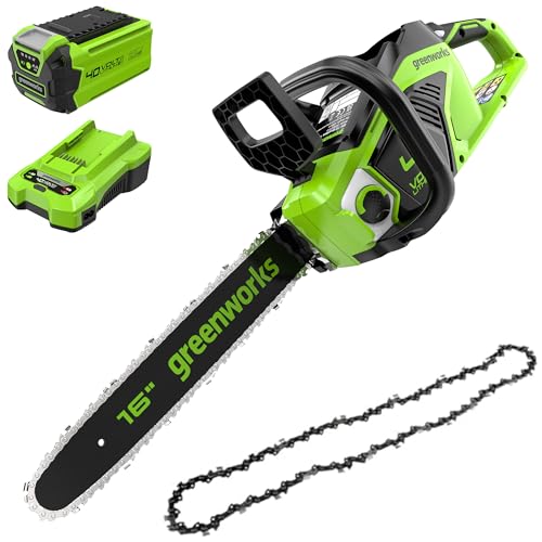Greenworks GD40CS18 Tronçonneuse à Batterie avec Moteur Sans Balais, Longueur du Guide-Chaîne de 16-Pouces (40 cm), SANS Batterie 40V et Chargeur + Greenworks 40cm Chaîne