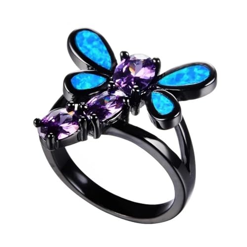 Bague libellule en opale bleue et zircon pour hommes et femmes