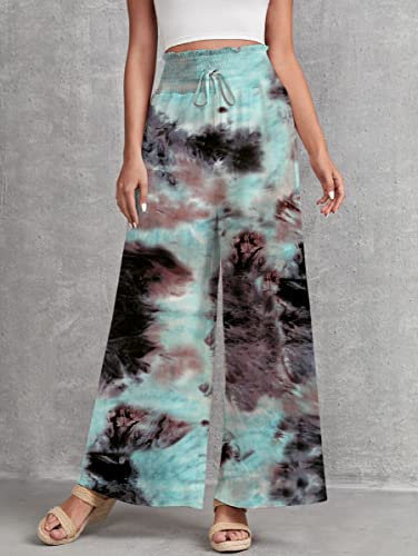 Image of Leriya Fashion Womens Mid Rise Tie-Dye Loose Fit Flared Wide Leg Palazzo Pants | Relaxed Pants | Bottom