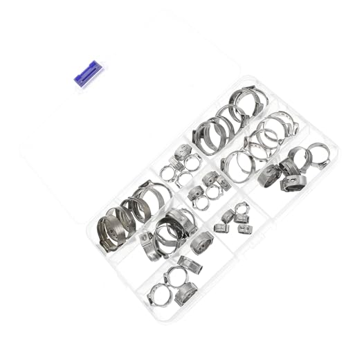 Homoyoyo 45 Pcs Stainless Steel Single Ear Hose Clamps Fastener for Hose Crimp Pinch Fitting Tools Water Drain Clamp for Plumbing and Industrial Use