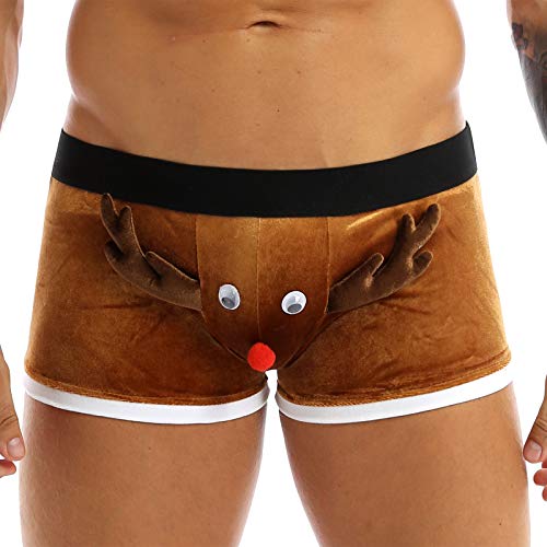 YiZYiF Men's Reindeer Underwear Christmas Holiday Fancy Boxer Shorts Santa Cosplay Lingerie Briefs Brown XXL