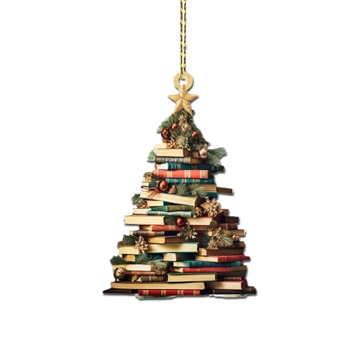 Buchliebhaber-Ornament, Acryl, Lesebuch, Bücher, gestapelte Ornamente, Liebe, Buchdekoration, Bibliothekarin, Geschenke für Weihnachten, Urlaub, Neujahr, Party, Weihnachtsbaumschmuck, zum Aufhängen