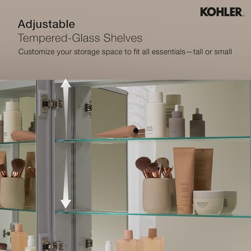 Image of Kohler Bancroft Rectangle Bathroom Mirror Cabinet | Wall Mounted HD Mirror | Rust-Free | Soft Close Hinges, Adjustable Shelves | Sleek Storage for Modern Bathrooms | 3 Years Warranty, 508 x 805 mm