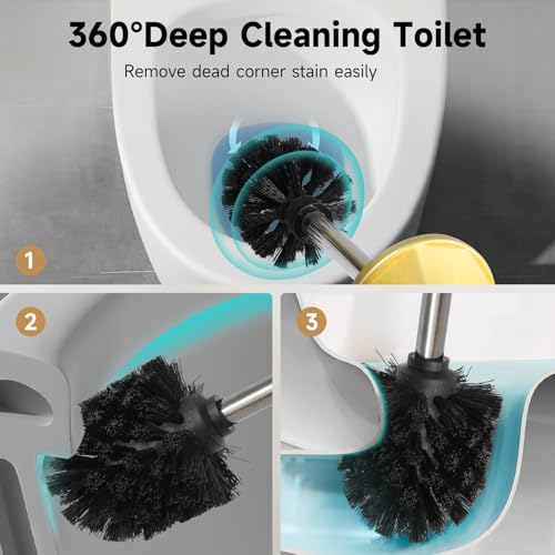 Image of Brass Toilet Brush and Holder,Extra Long Handled Gold Toilet Brush for Bathroom,Stainless Steel Heavy Duty Toilet Bowl Brush,Deep Cleaning Modern Toilet Cleaner Brush -Space Saving, Covered Brush