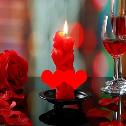 Jingmore Lovers Candle with Holder Valentines Couple Hugging Sweetheart Lover Figure Ritual Image Spell Candle to Attract Love with Black Iron Plate(Half Body)
