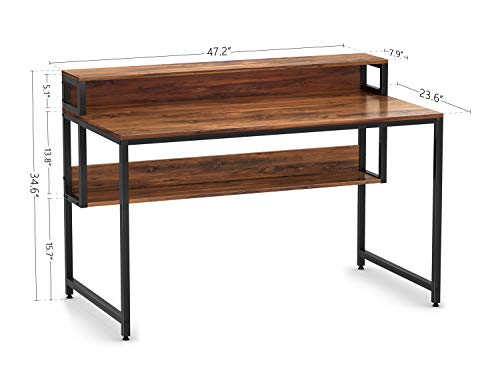 Cubiker Computer Home Office Desk, 47" Small Desk Table With Storage Shelf And Bookshelf, Study Writing Table Modern Simple Style Space Saving Design, Dark Rustic #TOP2