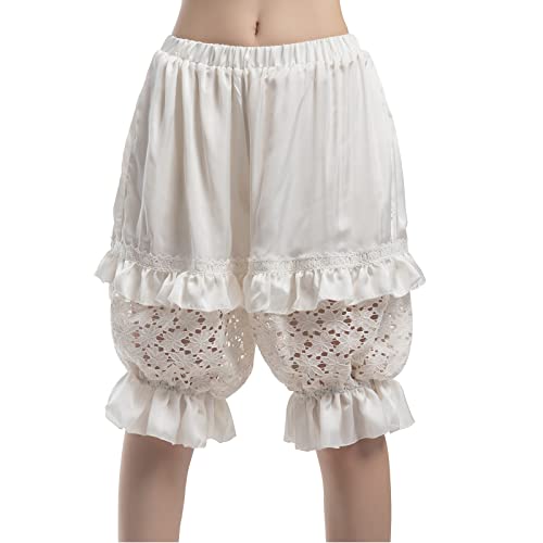 CR ROLECOS Pantaloons Women Victorian Steampunk Lolita Bloomers Ruffled Lace Pumpkin Pants Bottom Shorts L/XL