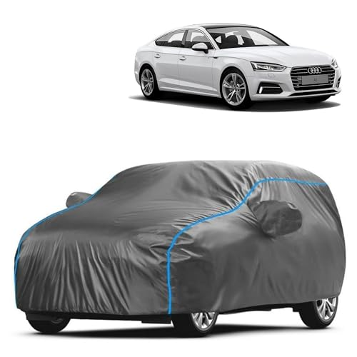 Image of Kerwa Car Body Cover Waterproof with A5, Dust & UV Resistant All-Weather Proof Full Body Cover, Grey with Blue Lining, Triple Stitched Elastic Bottom with Mirror Pocket
