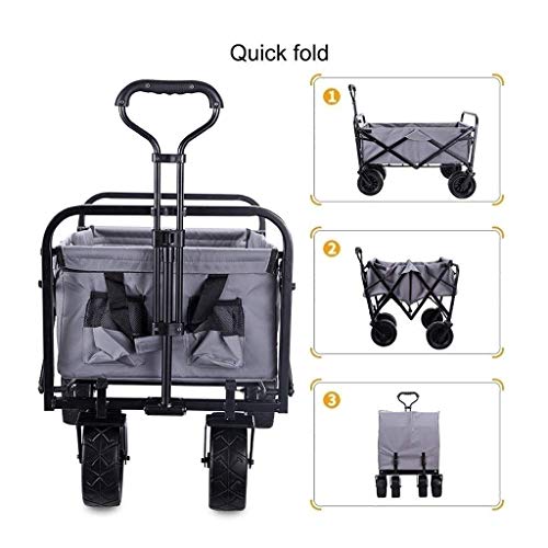 CRBUDY Tragbarer Einkaufswagen mit Überdachung, zusammenklappbarer Gartenwagen, robuster Gepäckwagen mit 10,5 Zoll Breiten Rädern für Camping im Freien, Tragkraft: 100 kg – Bild 6