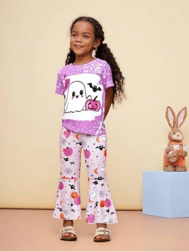 Image of Ayzozuy Kids Toddler Girl Clothes Letter Print Graphic Top + Leopard Print Flare Leg Pants 2PC Summer Clothing Set