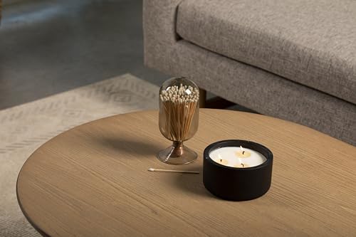 MILAVERA Premium Glass Match Cloche - Matches in a Jar with Striker. Long Matches for Candles, Fireplace. Or Use Bottle for Bath Salts, Accessories. Includes Striker and Safety Matches (White)