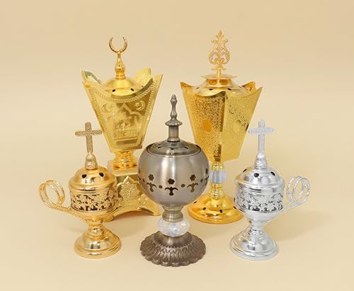 BEYLAB Räuchergefäß, Weihrauchkohle Räucherstäbchenständer, Bakhoor Halter - Ideal für Aromatherapie, Yoga, Spa, Zuhause und Christliche Kirche - Gold