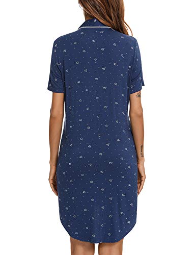 Image of Samring Pajama Nightgown for Women Short Sleeve Button Down Boyfriend Night Gown Nightdress Sleep Shirts