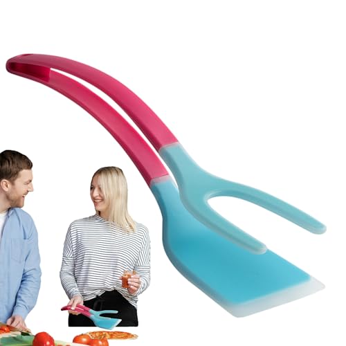 Espátula de silicona | Pinza para tostadora 2 en 1 | Herramienta de cocina con mango ergonómico para carne, barbacoa, panqueques, pescado, tostada, desayuno, tortilla