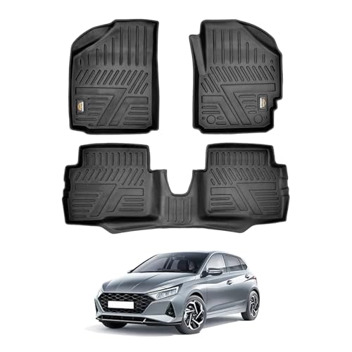 Image of Amazon Basics 5D Custom Fit Car Floor Mats for Hyundai i20 | Odor Free Virgin Polymer | All Weather Waterproof Protection | Edge to Edge Coverage | 3 Piece Set
