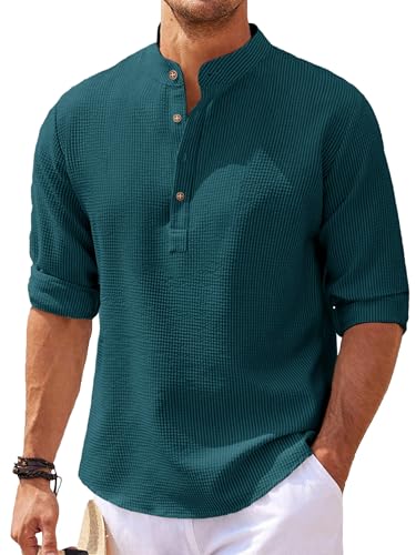 Image of Noble Monk Men Polycotton Solid Regular Kurta || Casual Plain Stylish Shirt for Man || Full Sleeve Band Collar Tshirt for Men || Casual Wear Tshirt for Man