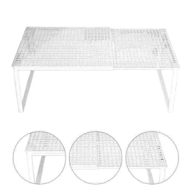 Expandable Cabinet Storage Shelf Organizer Rack Nonslip Kitchen Reusable Adjustable Stand Riser for Books Bathroom Plates, White 50 to 85cm