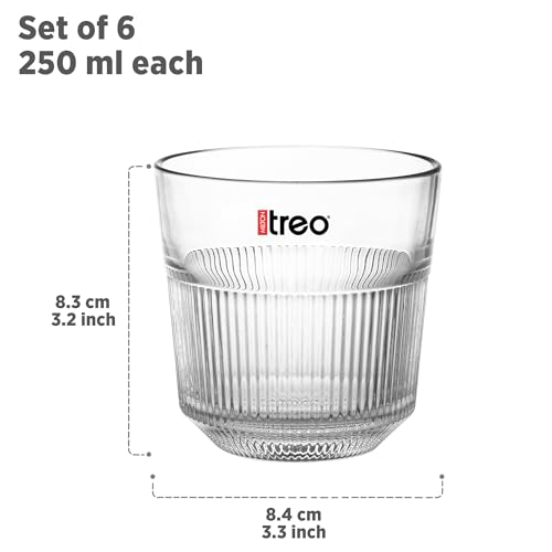 Image of Treo by Milton Aurora Juice Tumbler I Premium Glass Set of 6, 250 ml Each for Water, Cold Drink I Perfect for Home, Restaurants and Parties
