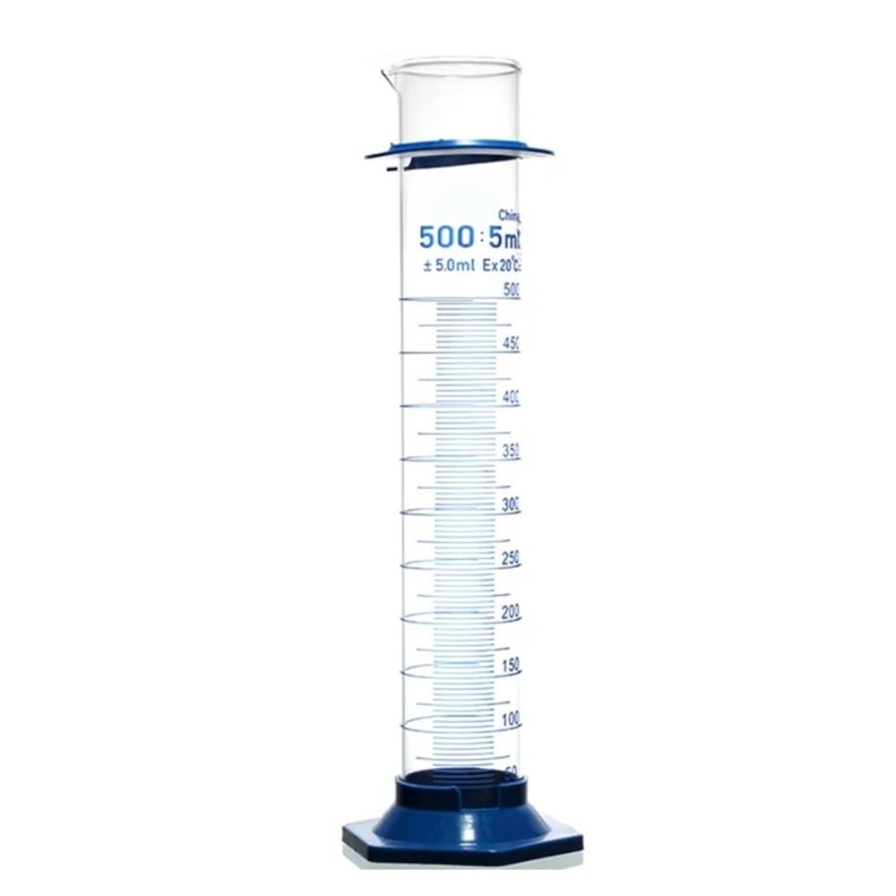 Cristalería de Laboratorio Probeta graduada de 500 ml con pico y base de plástico. Equipo de laboratorio.