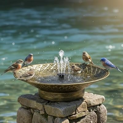 Solar Bird Bath for Outdoors, Metal Solar Bird Bath Fountain, 12.6" Bird Bath Bowl, Bird Water Fountain for Garden Patio Lawn Decor, Gold