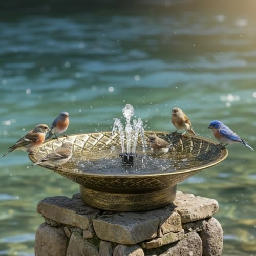12.6" Solar Bird Bath for Outdoors, Metal Solar Bird Bath Fountain