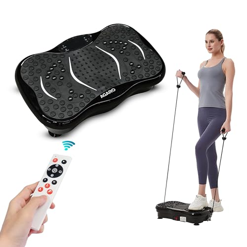 Image of AGARO Alpha Crazyfit Vibration Plate Massager, Home & Gym Workout Machine for Muscle Toning, Calorie Burn, Massaging, Weight Loss Comes with 5 Program Mode with Remote, 2 Exercise Band