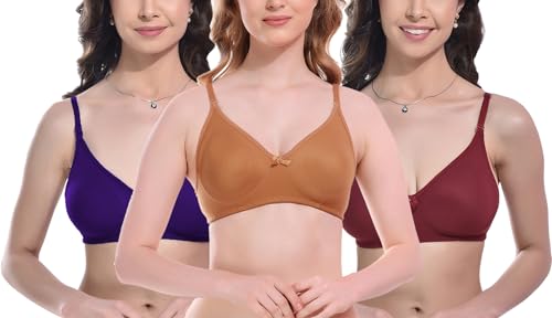 Image of FIMS - Fashion is my style Women Cotton Blend Non-Padded Bra Non-Wired Mould Seamless Cup Solid Bras Cup-B Pack of 1, Multicolor