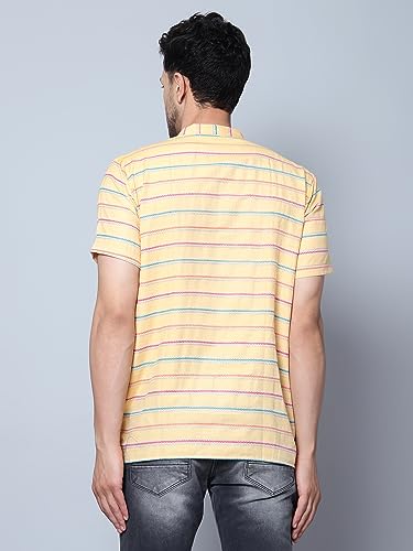 Image of LATEST CHIKAN Men's Cotton Regular Casual Strped Short Kurta Half Sleeves - (SK-LJ.DS.AS)