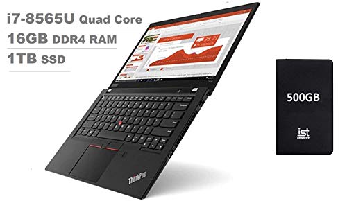 Lenovo Thinkpad T490 14" Full HD FHD (1920x1080) Business Laptop (Intel Quad-Core i7-8565U, 16GB DDR4 RAM, 1TB PCIe SSD) Backlit, UHD 620 Thunderbolt 3, Fingerprint,Type-C, Windows 10 Pro+ IST 500GB