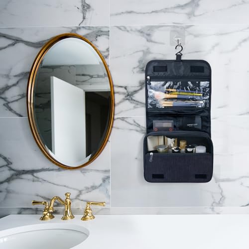 Image of Lcsmaokin Large Capacity Toiletry Bag Travel Bag with Hanging Hook for Men and Women Waterproof Travel Cosmetic Bag Bathroom Storage Bag for Brushes Set, Full-Sized Shampoo, Toiletries, Accessories,
