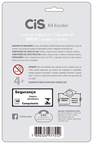 Lápis de Cor Sextavado + 2 Lápis Grafite Nº 2HB + Borracha + Apontador, CIS, Kit Escolar 1
