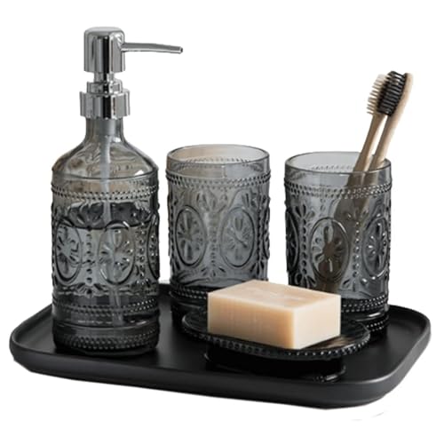 Accesorios de baño contra el desorden de botellas plásticas juego gris 2
