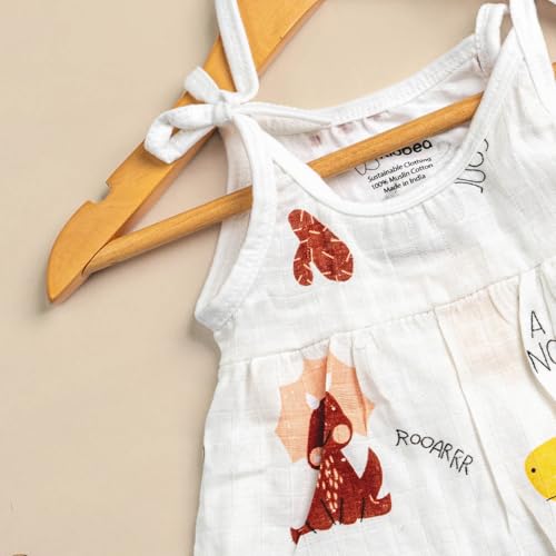 Image of Kidbea Muslin Frock for Baby Girls | Cotton Dress for Newborn Babies | Sleeveless, Tie-Up Shoulders Summer Wear Clothes