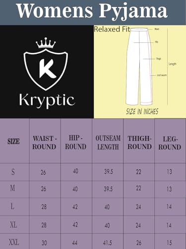 Image of KRYPTIC Women's 100% Pure Cotton Woven Pyjama | Mid Rise Relaxed Fit Full Length Nightwear Pant with Elasticated Drawstring Waistband & Side Pocket | Comfortable Lounge, Sleepwear & Casual Bottom Wear