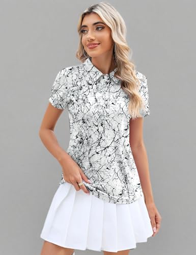Image of TFSDOD Womens Golf Polo Shirts Collared Short Sleeve T Shirt Lightweight Moisture Wicking Polo Casual 3 Buttons Outfits