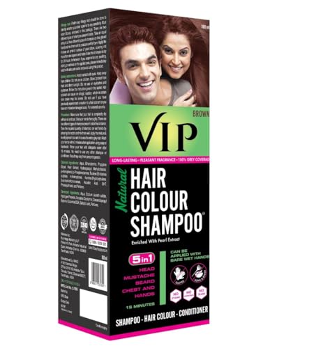 Image of VIP Natural Hair Colour Shampoo | 180ml Brown | Ammonia-Free |for Men and Women | 3-in-1