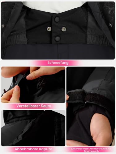 FREE SOLDIER Damen Winterjacke Wasserdicht Atmungsaktiv Warme Fleece Gefütterte Ski Jacke Outdoor Winterregenjacke mit Kapuze und Vollständig Versiegelte Nähte (Schwarz,XL)