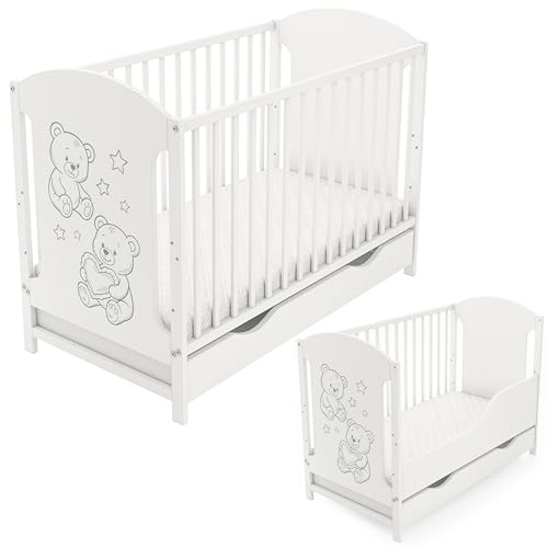 Genérico Cuna Fugo con cajón y Kit de conversión (sin colchón) 120x60: Regulable en Altura, Segura y con un diseño Encantador.