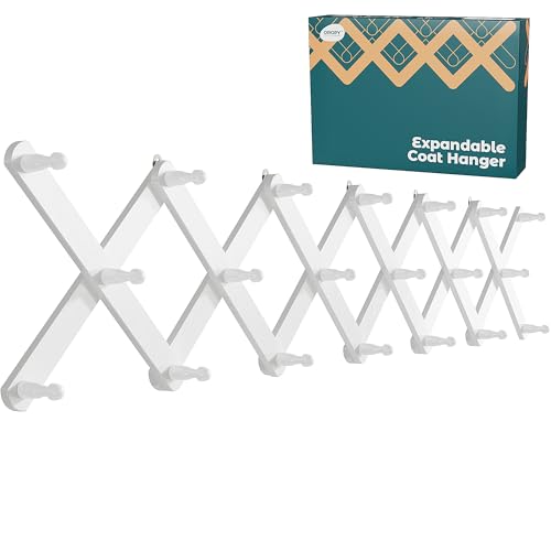 OROPY Wood Accordion Wall Hanger, Expandable Coat Rack Wall Mount with 20 Pegs, Expanding Hat Rack for Wall White by OROPY - Image 2
