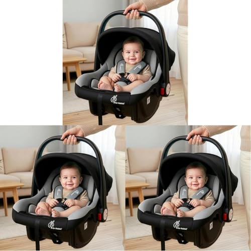 Image of R for Rabbit Picaboo Baby Carry Cot, 4 in 1 Multi Purpose Kids Carry Cot, Infant Car Seat, Rocker for Infant Babies of 0 to 15 Months & Weight Capacity Upto 13 Kgs |(Grey Black) (Pack of 3)