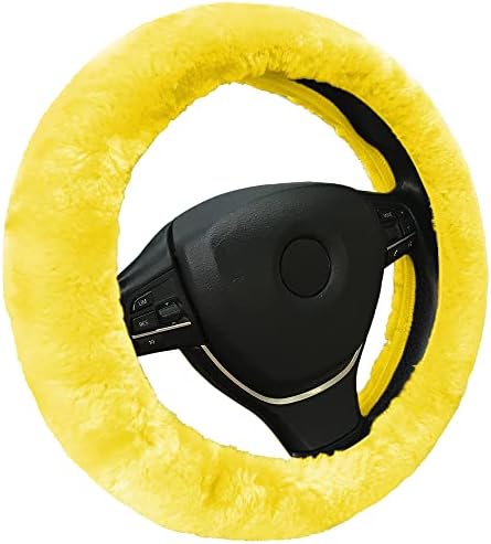 Andalus Brands Australian Sheepskin Wool Steering Wheel Cover for Women & Men - Universal 15 Inch Steering Wheels & Accessories - Eco-Friendly Wheel Cover for Car - Car Accessories (Lemon Yellow)