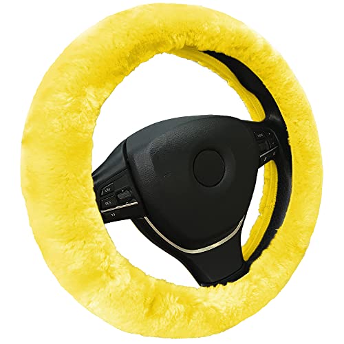 Andalus Brands Australian Sheepskin Wool Steering Wheel Cover For Women & Men - Universal 15 Inch Steering Wheels & Accessories - Eco-Friendly Wheel Cover For Car - Car Accessories (Lemon Yellow) #TOP10