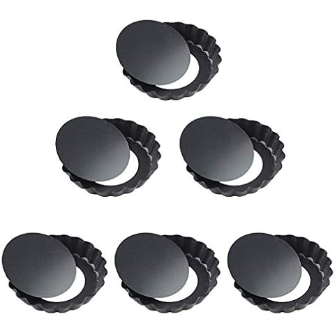 sktaotao Quiche Pans,Mini tart Pan with Removable Bottom,Non Stick Small Pie Tins for Baking,4 Inch,Set of 6 Black Cover