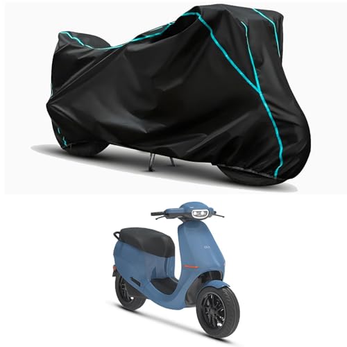Image of Waterproof Bike Body Cover Compatible for | Ola S1 | Taffeta Fabric, Sky Piping Design, Bottom Elastic Fit | Dustproof, Sun UV & Rain Protection for All Weather.