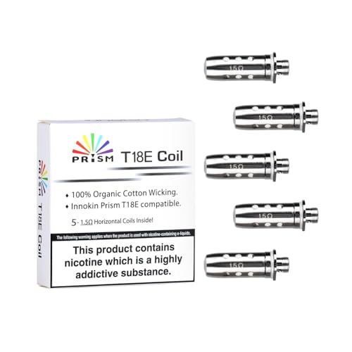 Innokin Prism T18e Replacement Coils Pack of 5 Compatible with Prism T18E and T18E Pro Tanks Endura T22E Endura T22 Pro and Endura T18E Kits MTL Vaping No Nicotine (1.5 Ohm Coil)